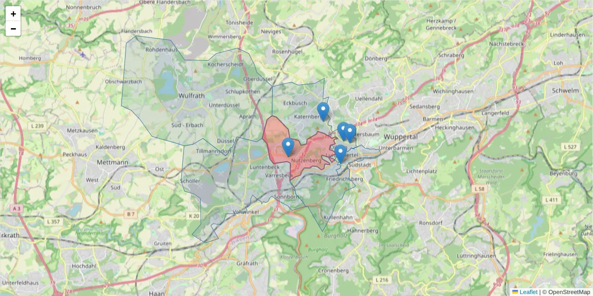 Karte des Postleitzahlen Bereichs  und der umliegenden Postleitzahlen in Deutschland