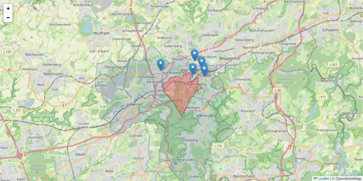 Karte des Postleitzahlen Bereichs  und der umliegenden Postleitzahlen in Deutschland