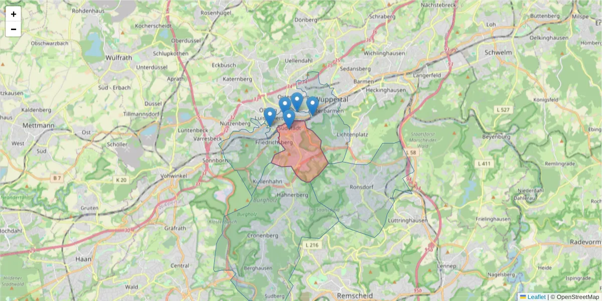 Karte des Postleitzahlen Bereichs  und der umliegenden Postleitzahlen in Deutschland