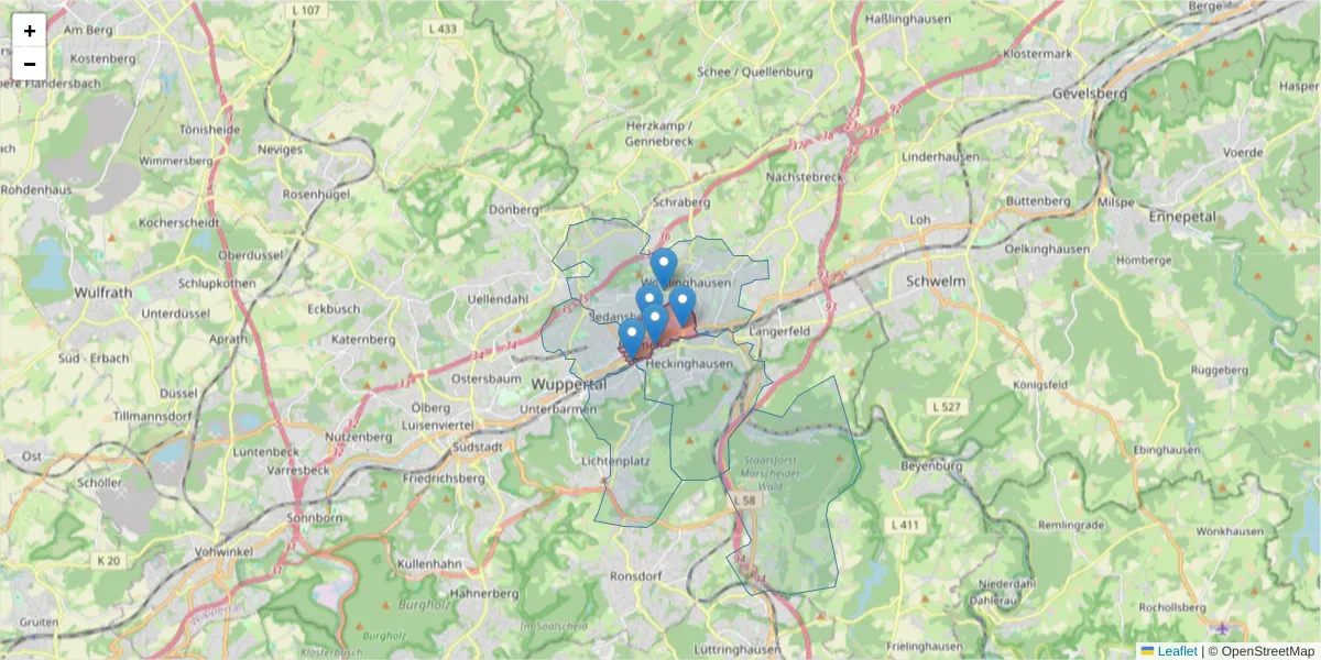 Karte des Postleitzahlen Bereichs  und der umliegenden Postleitzahlen in Deutschland