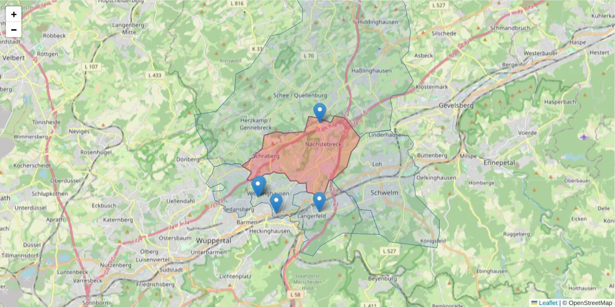 Karte des Postleitzahlen Bereichs  und der umliegenden Postleitzahlen in Deutschland
