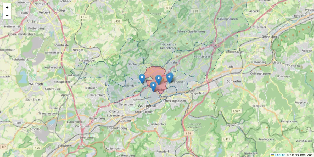 Karte des Postleitzahlen Bereichs  und der umliegenden Postleitzahlen in Deutschland