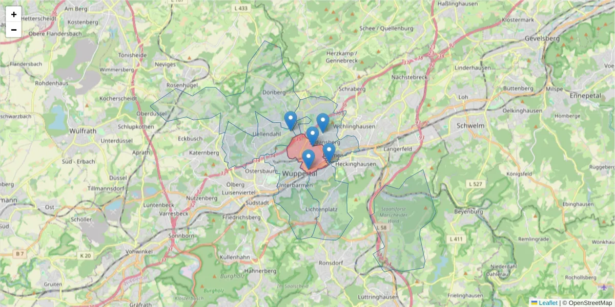 Karte des Postleitzahlen Bereichs  und der umliegenden Postleitzahlen in Deutschland