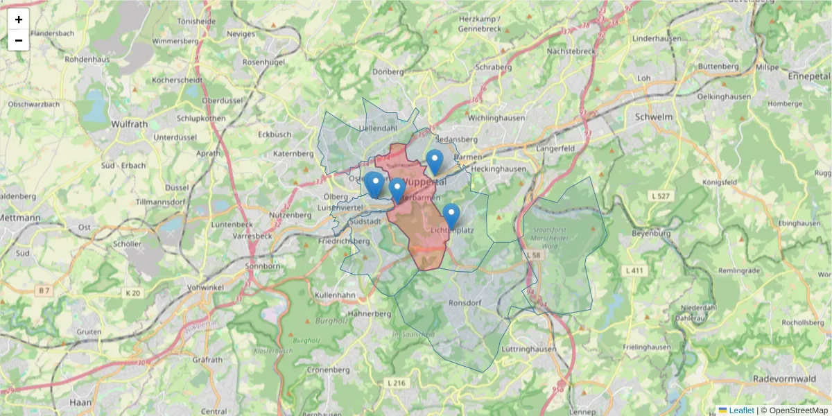 Karte des Postleitzahlen Bereichs  und der umliegenden Postleitzahlen in Deutschland