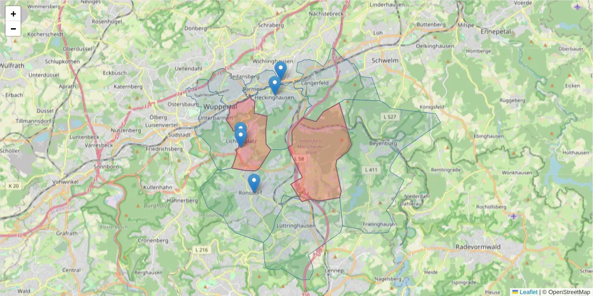Karte des Postleitzahlen Bereichs  und der umliegenden Postleitzahlen in Deutschland