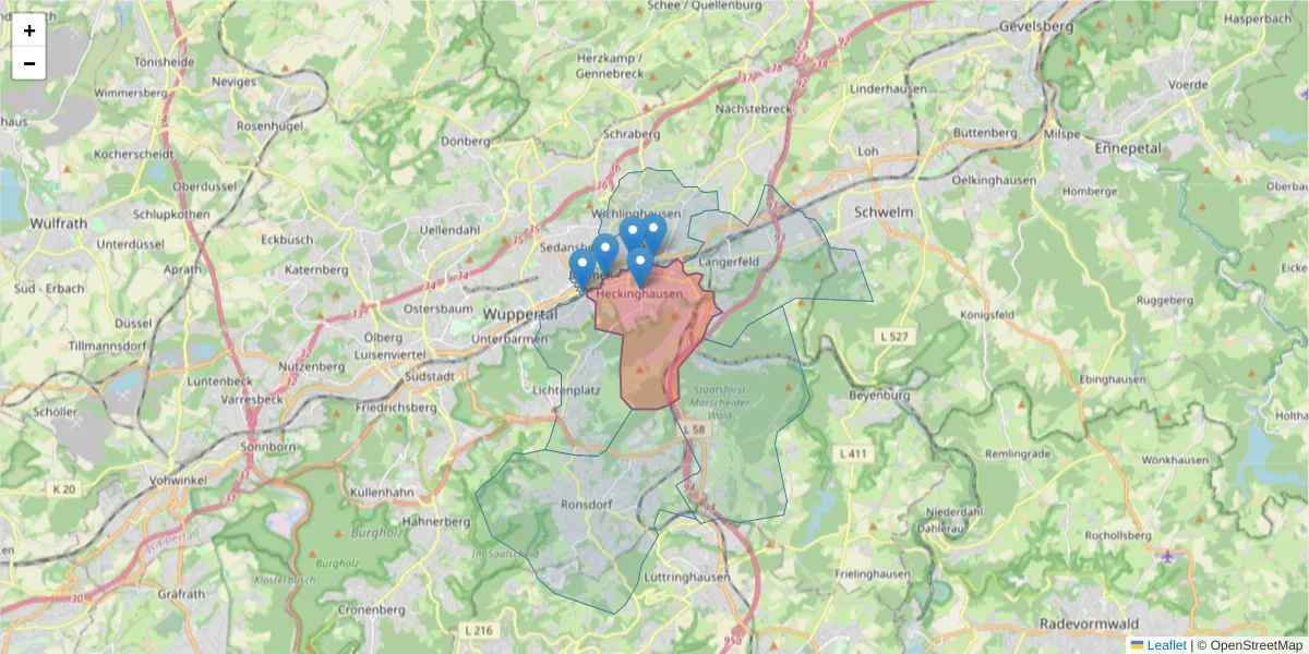 Karte des Postleitzahlen Bereichs  und der umliegenden Postleitzahlen in Deutschland