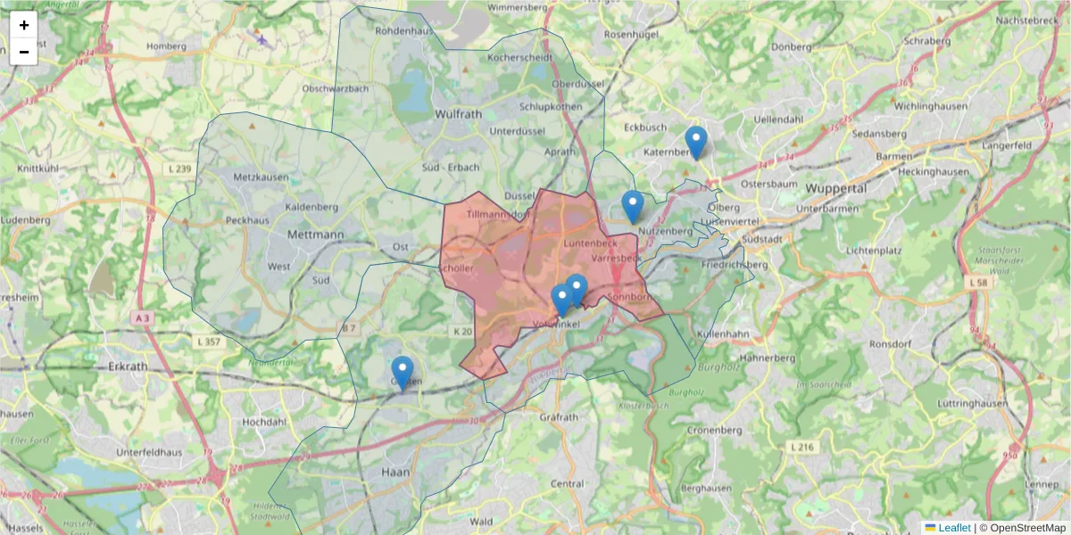 Karte des Postleitzahlen Bereichs  und der umliegenden Postleitzahlen in Deutschland