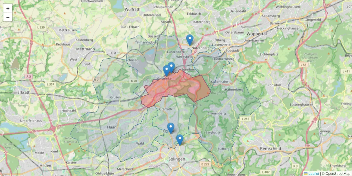 Karte des Postleitzahlen Bereichs  und der umliegenden Postleitzahlen in Deutschland