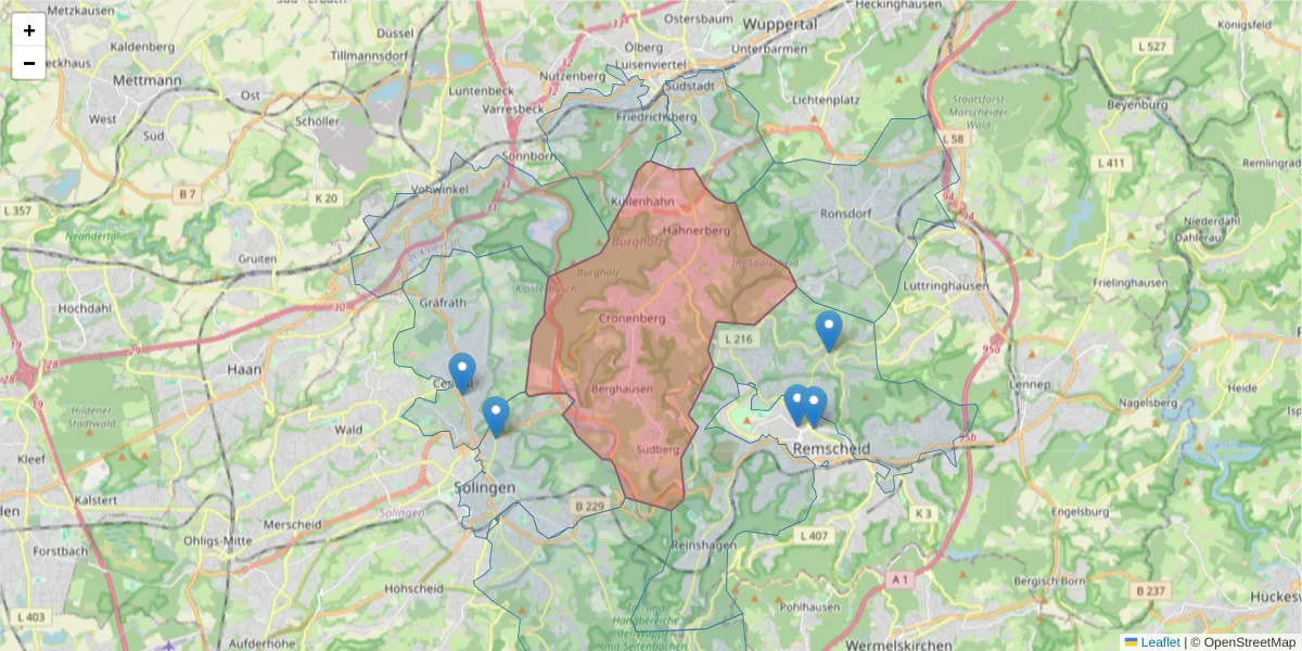 Karte des Postleitzahlen Bereichs  und der umliegenden Postleitzahlen in Deutschland