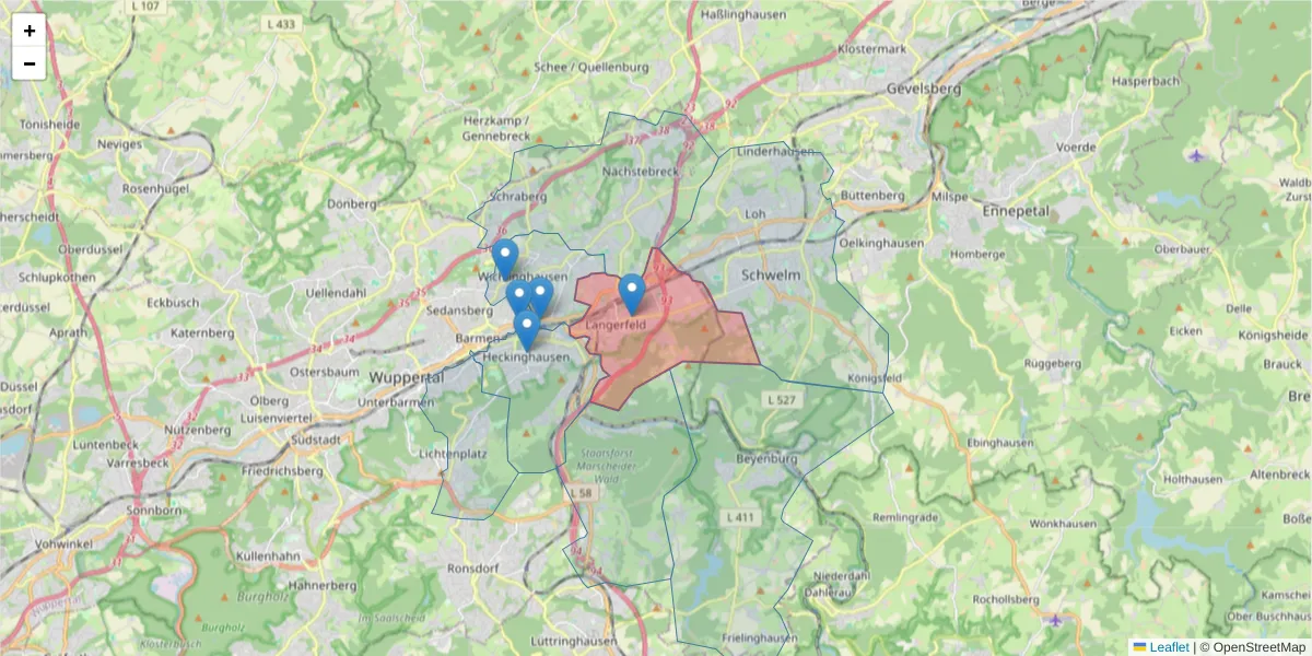 Karte des Postleitzahlen Bereichs  und der umliegenden Postleitzahlen in Deutschland