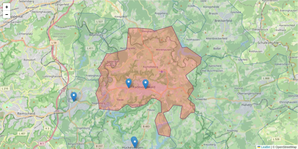Karte des Postleitzahlen Bereichs  und der umliegenden Postleitzahlen in Deutschland