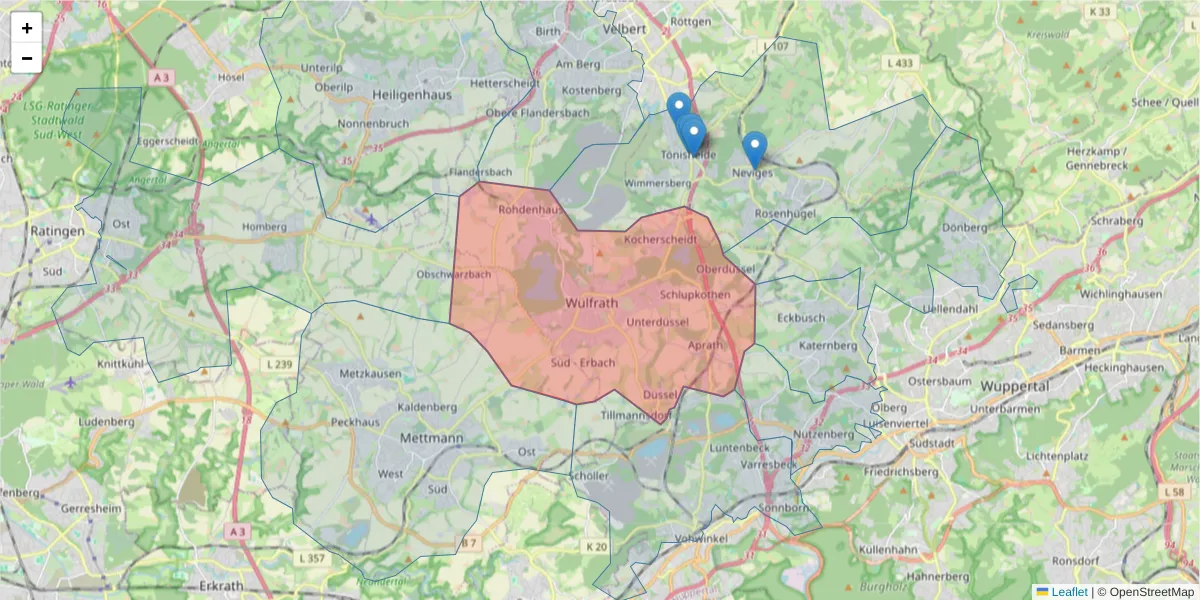 Karte des Postleitzahlen Bereichs  und der umliegenden Postleitzahlen in Deutschland