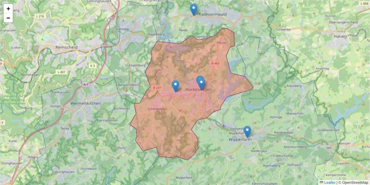 Karte des Postleitzahlen Bereichs  und der umliegenden Postleitzahlen in Deutschland