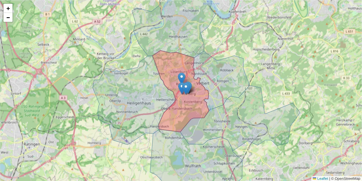 Karte des Postleitzahlen Bereichs  und der umliegenden Postleitzahlen in Deutschland
