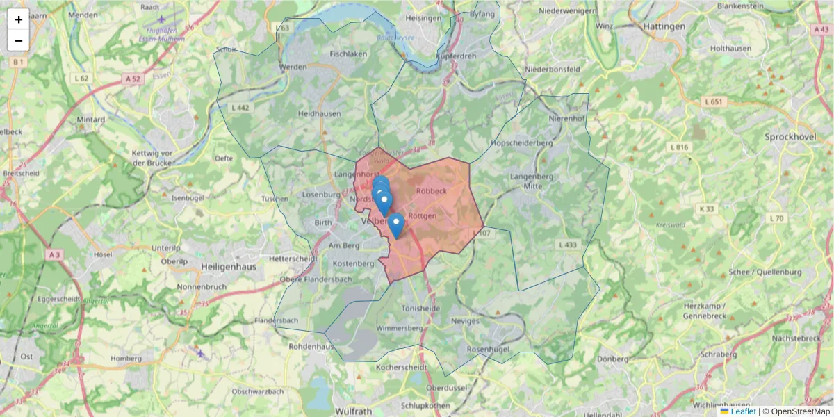 Karte des Postleitzahlen Bereichs  und der umliegenden Postleitzahlen in Deutschland