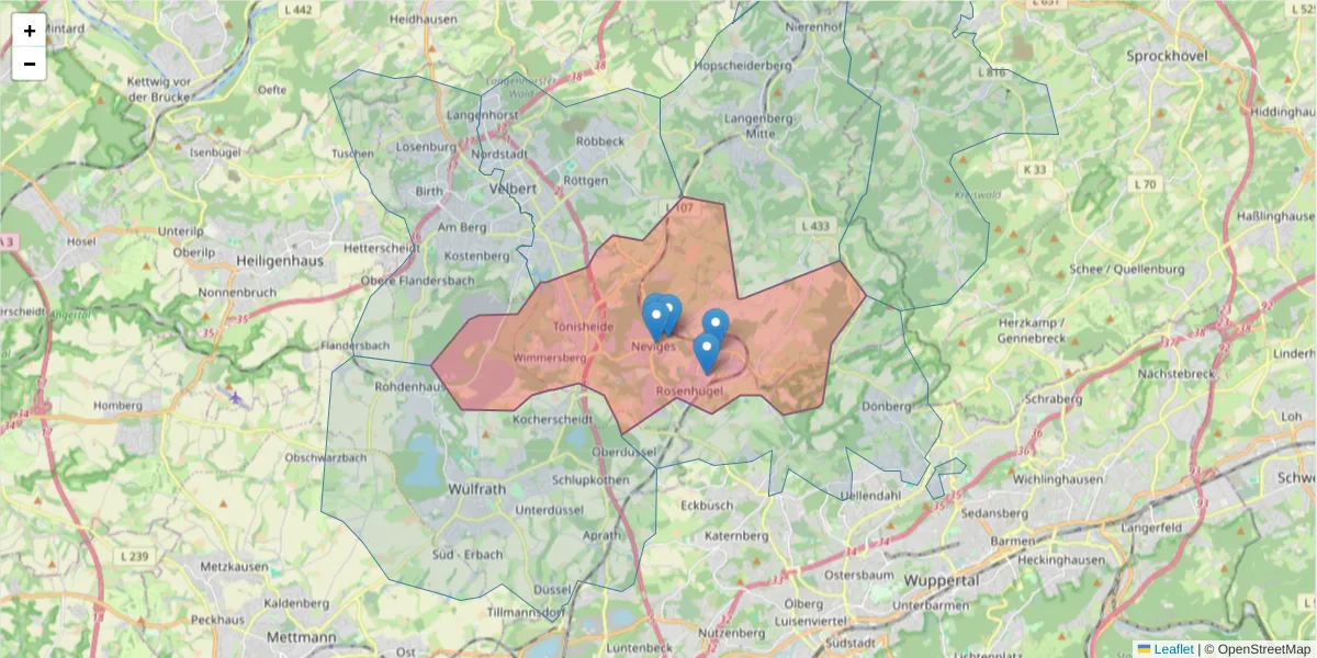 Karte des Postleitzahlen Bereichs  und der umliegenden Postleitzahlen in Deutschland