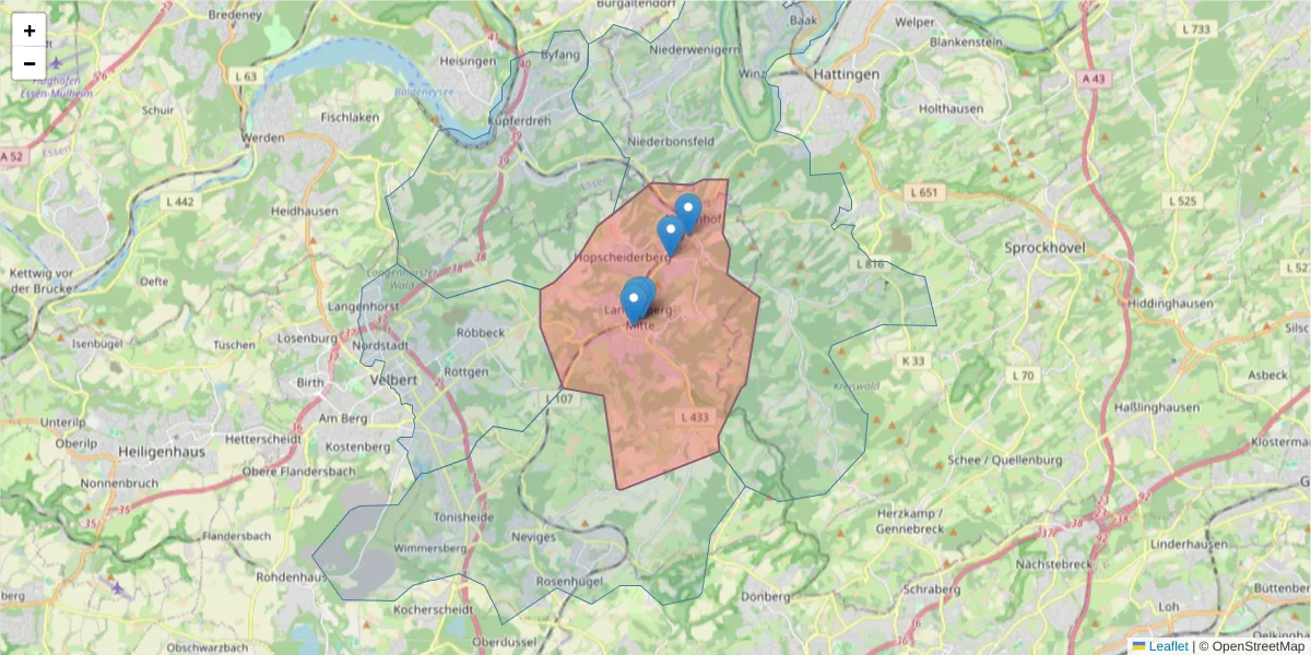 Karte des Postleitzahlen Bereichs  und der umliegenden Postleitzahlen in Deutschland