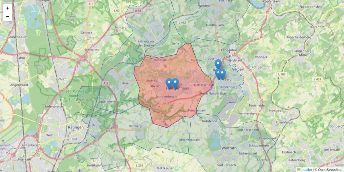 Karte des Postleitzahlen Bereichs  und der umliegenden Postleitzahlen in Deutschland
