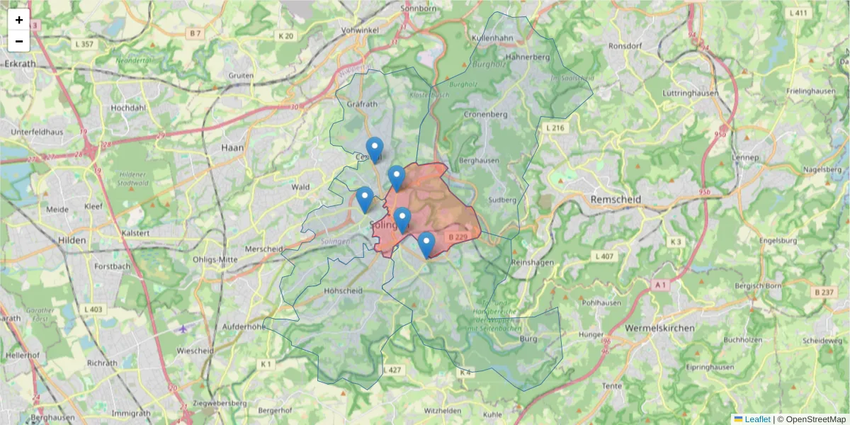 Karte des Postleitzahlen Bereichs  und der umliegenden Postleitzahlen in Deutschland
