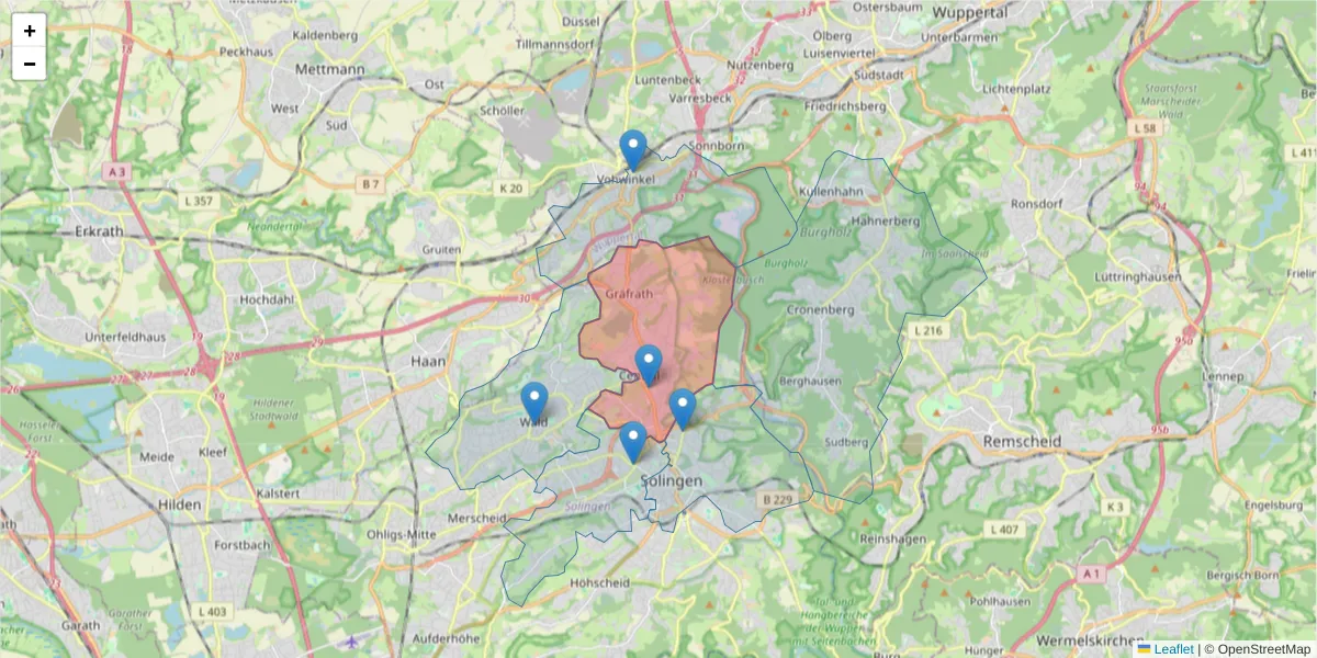 Karte des Postleitzahlen Bereichs  und der umliegenden Postleitzahlen in Deutschland