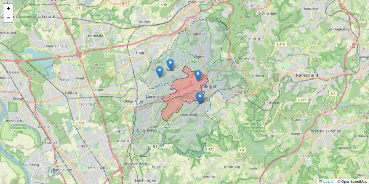 Karte des Postleitzahlen Bereichs  und der umliegenden Postleitzahlen in Deutschland