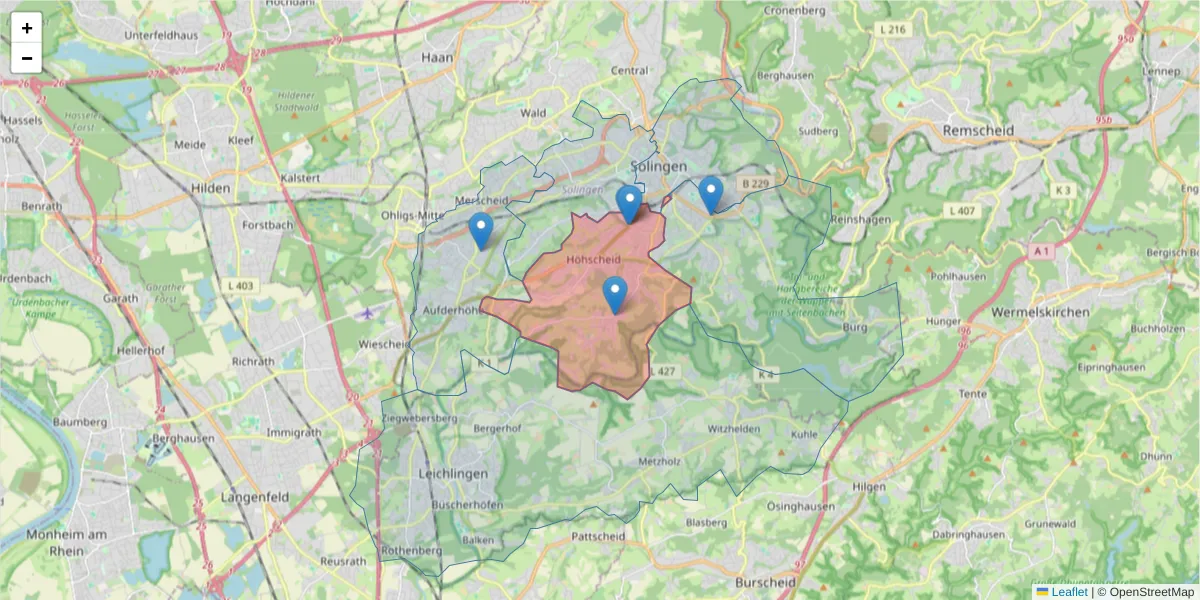 Karte des Postleitzahlen Bereichs  und der umliegenden Postleitzahlen in Deutschland