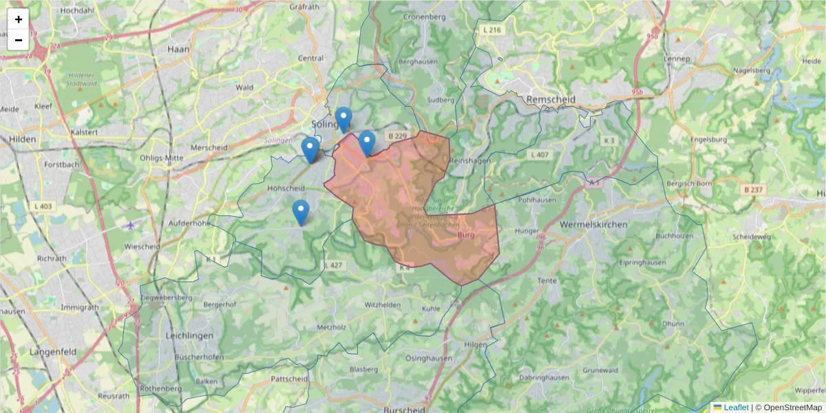 Karte des Postleitzahlen Bereichs  und der umliegenden Postleitzahlen in Deutschland