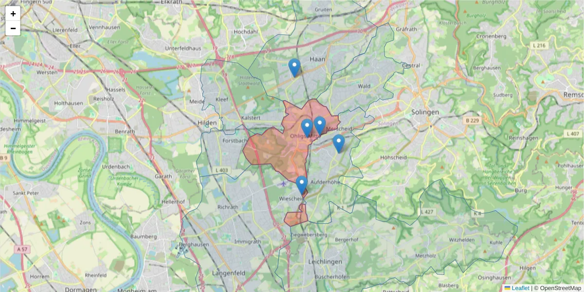 Karte des Postleitzahlen Bereichs  und der umliegenden Postleitzahlen in Deutschland
