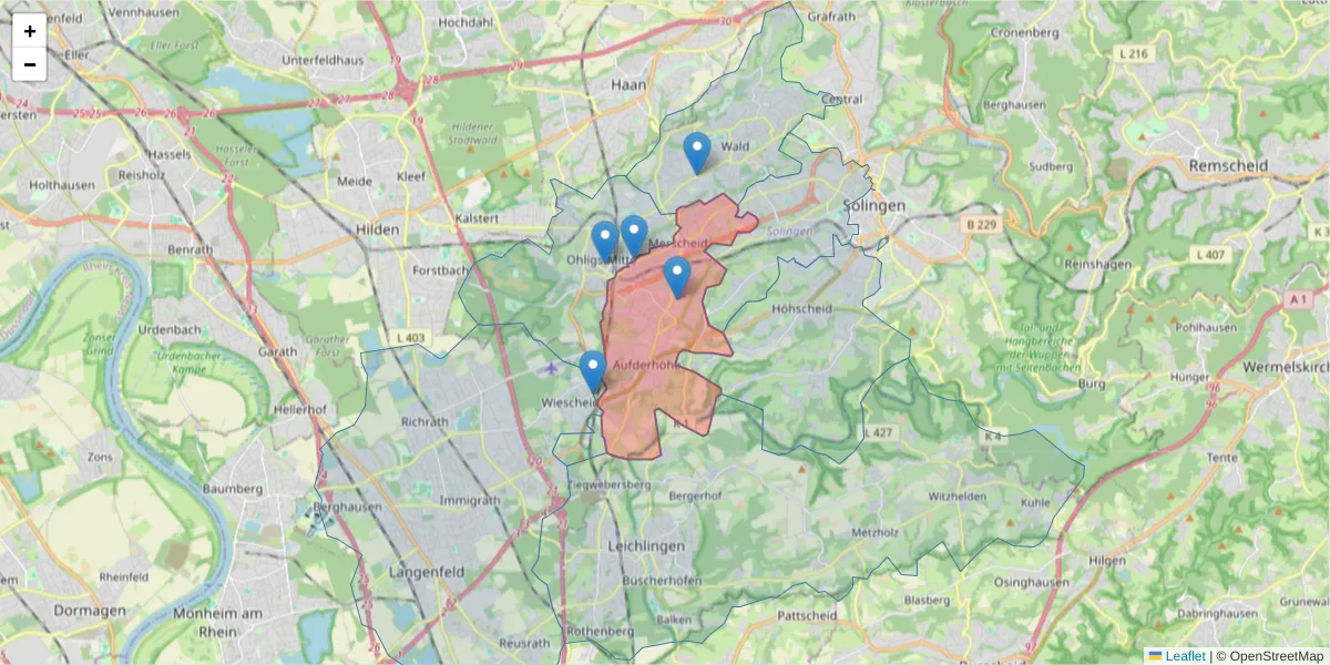 Karte des Postleitzahlen Bereichs  und der umliegenden Postleitzahlen in Deutschland