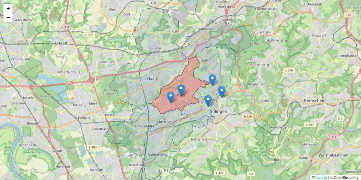 Karte des Postleitzahlen Bereichs  und der umliegenden Postleitzahlen in Deutschland