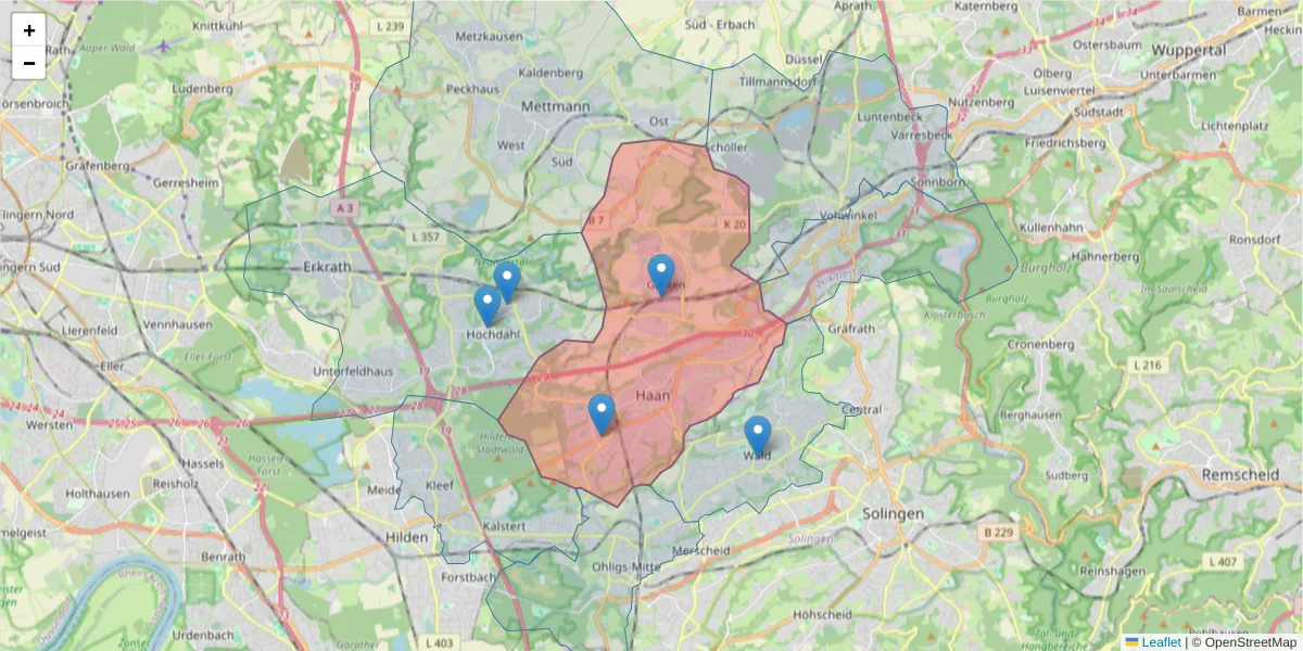 Karte des Postleitzahlen Bereichs  und der umliegenden Postleitzahlen in Deutschland