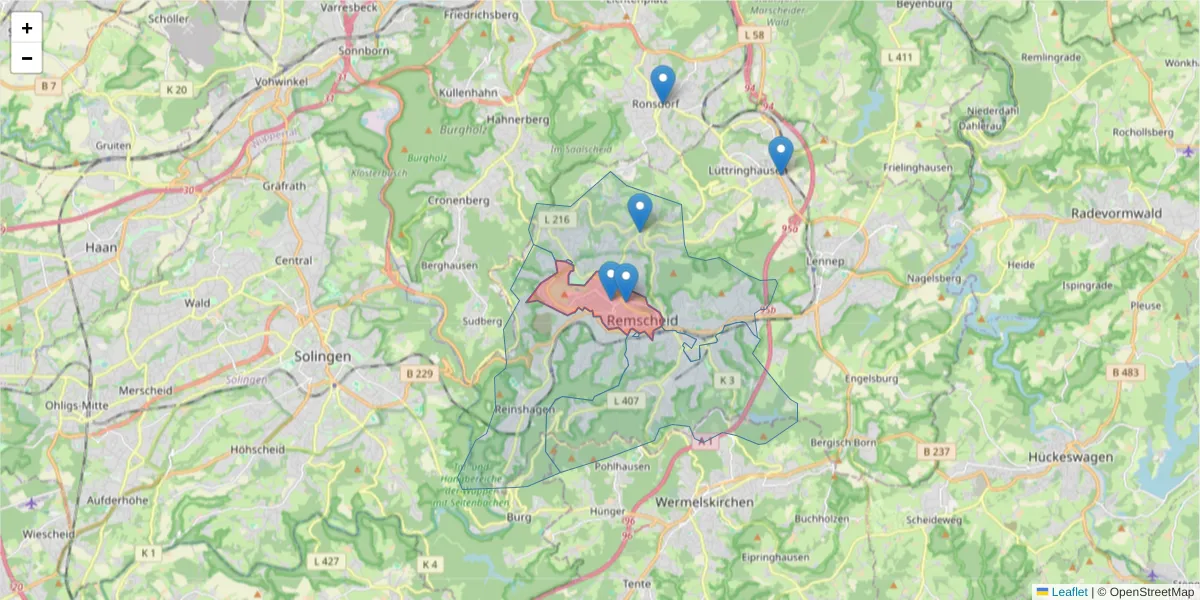 Karte des Postleitzahlen Bereichs  und der umliegenden Postleitzahlen in Deutschland