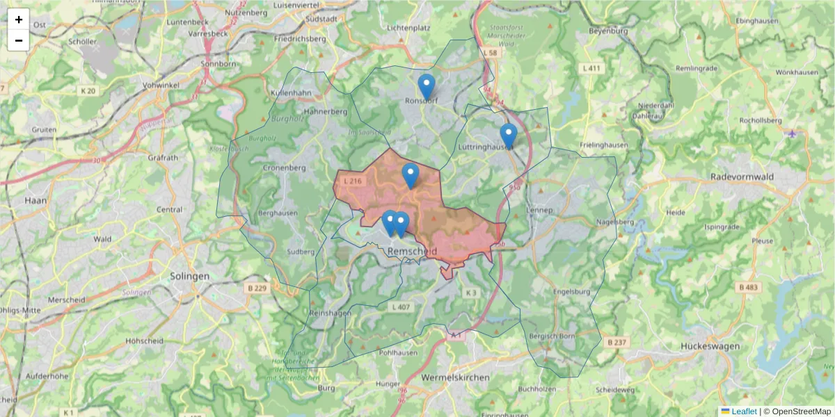 Karte des Postleitzahlen Bereichs  und der umliegenden Postleitzahlen in Deutschland