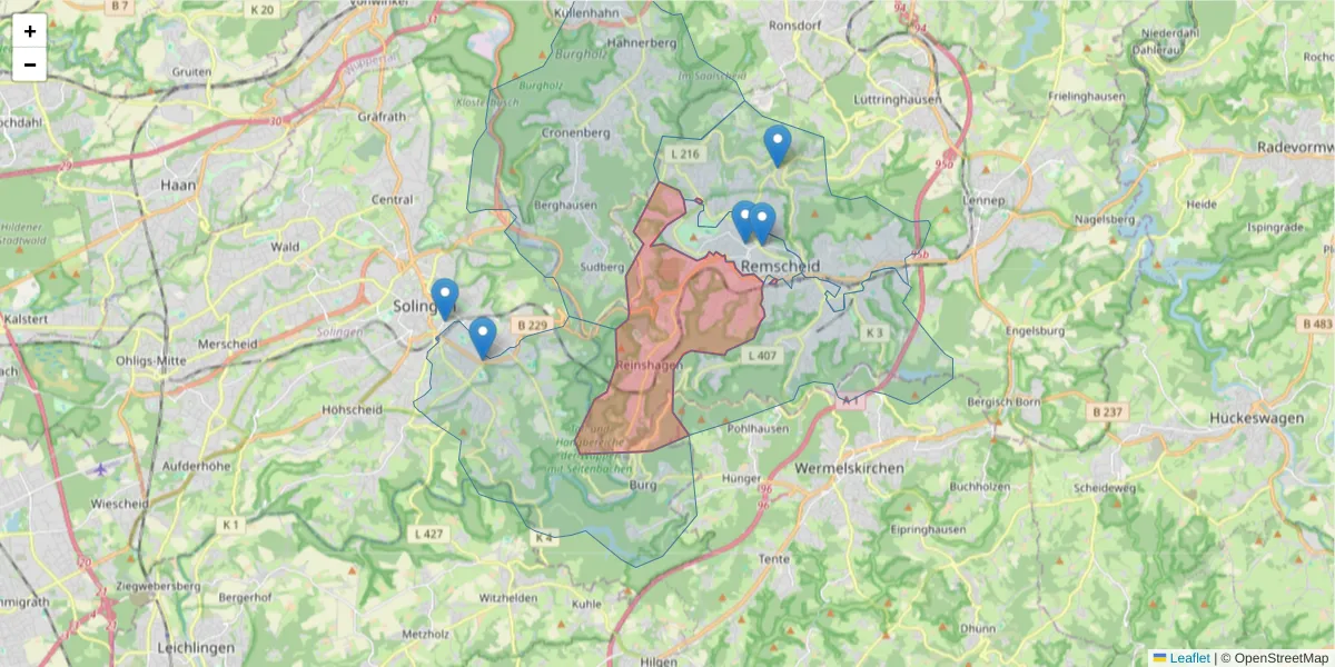 Karte des Postleitzahlen Bereichs  und der umliegenden Postleitzahlen in Deutschland