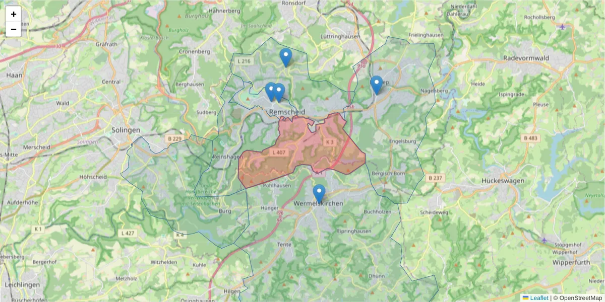 Karte des Postleitzahlen Bereichs  und der umliegenden Postleitzahlen in Deutschland