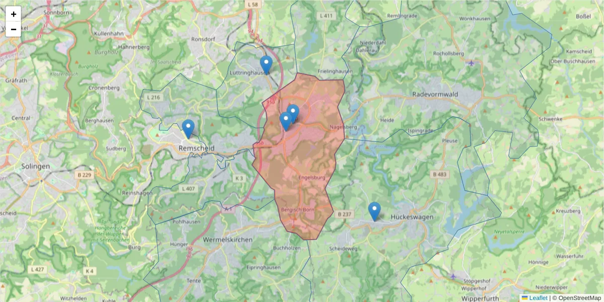 Karte des Postleitzahlen Bereichs  und der umliegenden Postleitzahlen in Deutschland