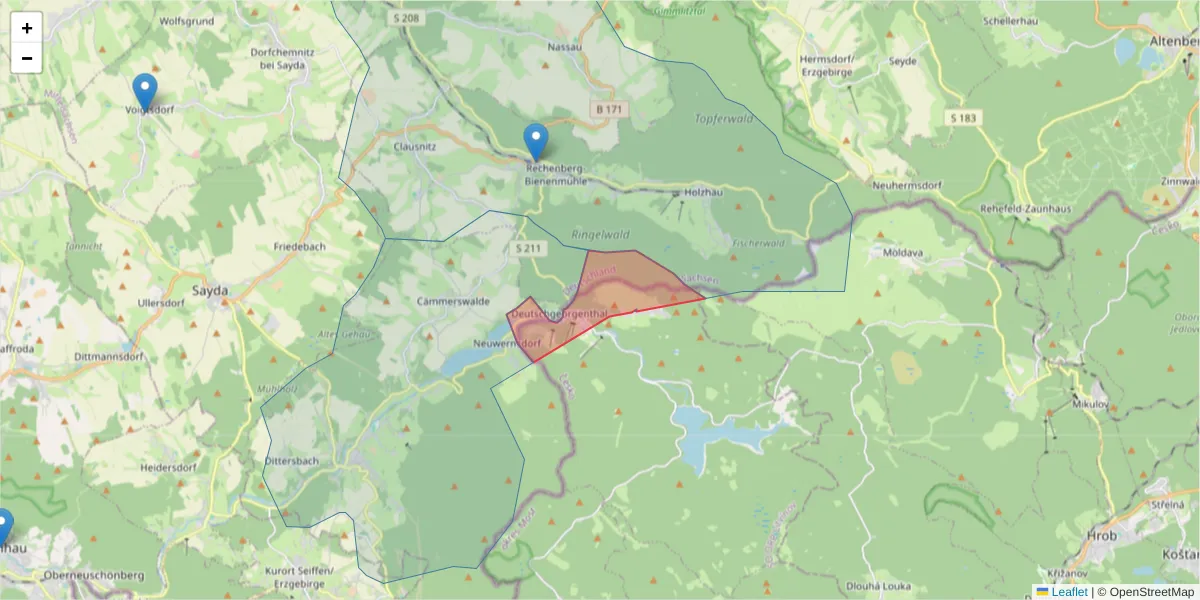 Karte des Postleitzahlen Bereichs  und der umliegenden Postleitzahlen in Deutschland