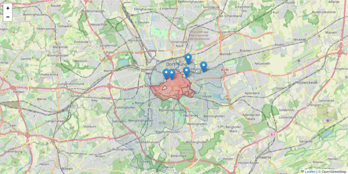 Karte des Postleitzahlen Bereichs  und der umliegenden Postleitzahlen in Deutschland