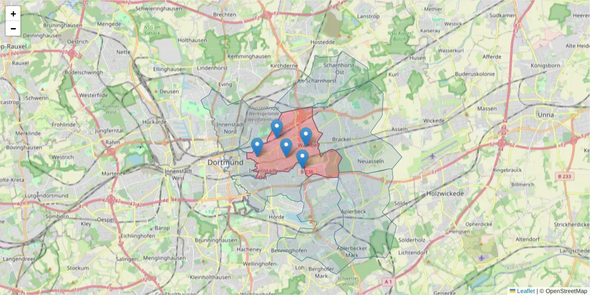 Karte des Postleitzahlen Bereichs  und der umliegenden Postleitzahlen in Deutschland
