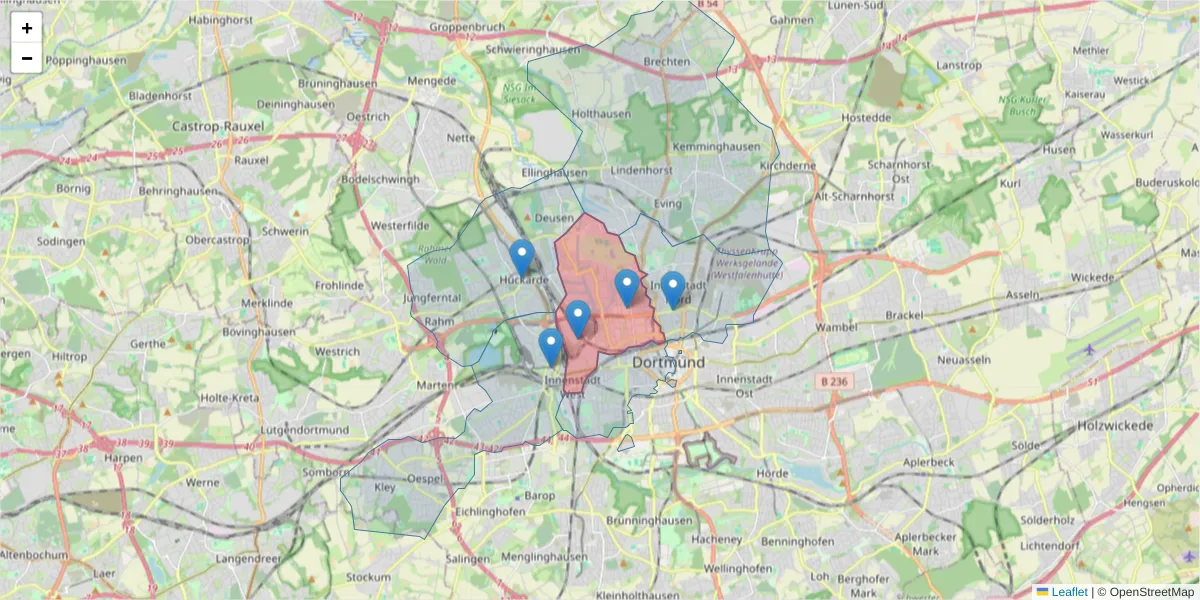 Karte des Postleitzahlen Bereichs  und der umliegenden Postleitzahlen in Deutschland