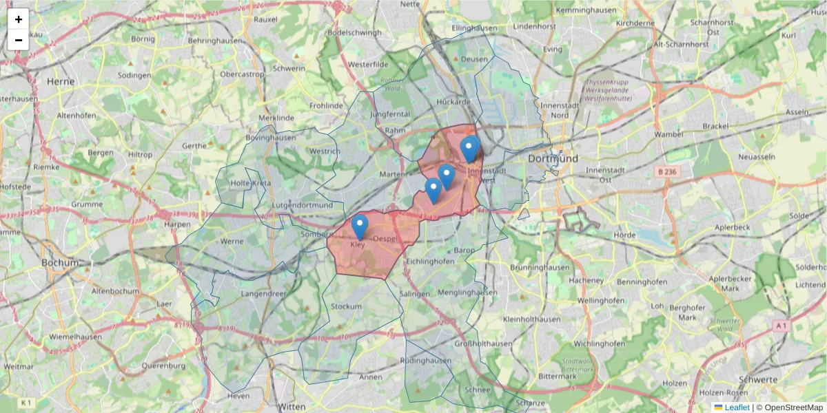 Karte des Postleitzahlen Bereichs  und der umliegenden Postleitzahlen in Deutschland