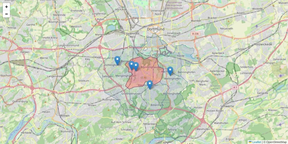 Karte des Postleitzahlen Bereichs  und der umliegenden Postleitzahlen in Deutschland