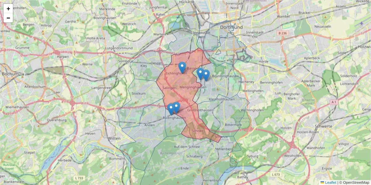 Karte des Postleitzahlen Bereichs  und der umliegenden Postleitzahlen in Deutschland