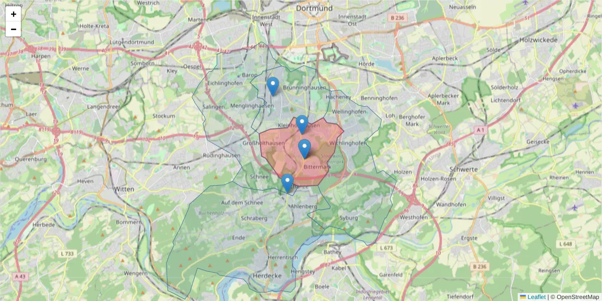 Karte des Postleitzahlen Bereichs  und der umliegenden Postleitzahlen in Deutschland