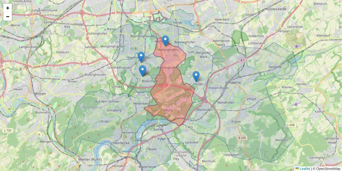 Karte des Postleitzahlen Bereichs  und der umliegenden Postleitzahlen in Deutschland