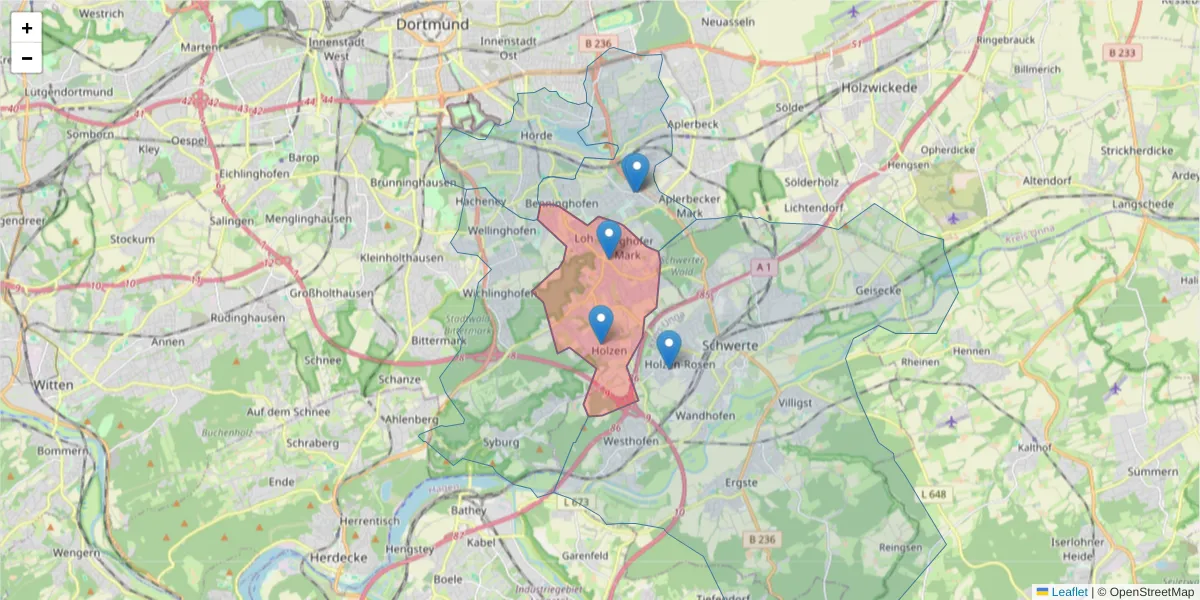Karte des Postleitzahlen Bereichs  und der umliegenden Postleitzahlen in Deutschland