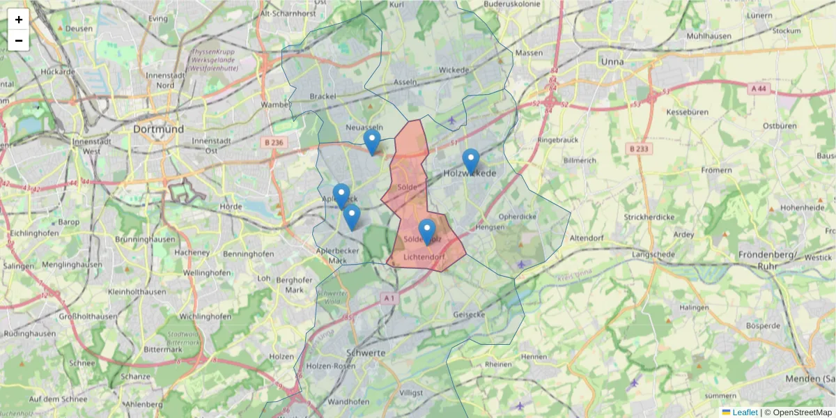 Karte des Postleitzahlen Bereichs  und der umliegenden Postleitzahlen in Deutschland