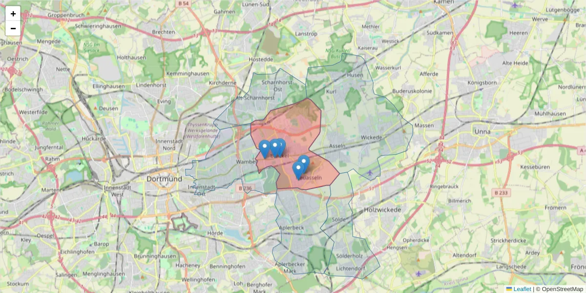 Karte des Postleitzahlen Bereichs  und der umliegenden Postleitzahlen in Deutschland