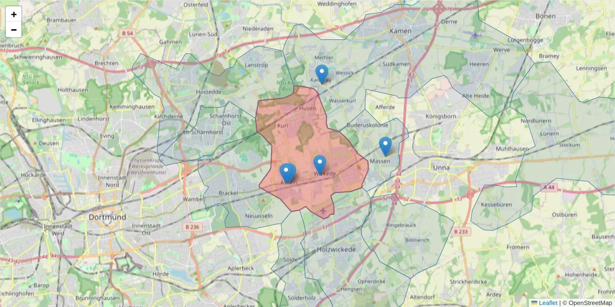 Karte des Postleitzahlen Bereichs  und der umliegenden Postleitzahlen in Deutschland