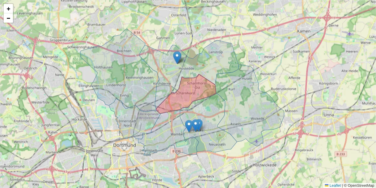 Karte des Postleitzahlen Bereichs  und der umliegenden Postleitzahlen in Deutschland
